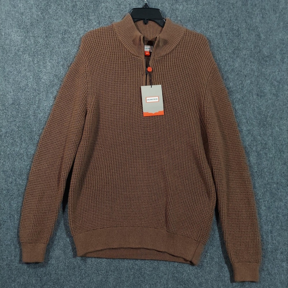 Hunter Sweater‎ Mens Medium Brown Waffle Knit 1/4 Zip Mock Neck Cotton Pullover